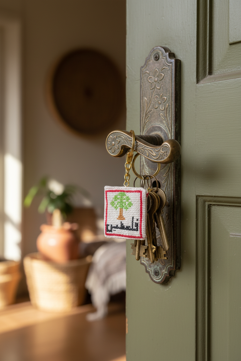 Cream Falasteen keyring in realistic setting