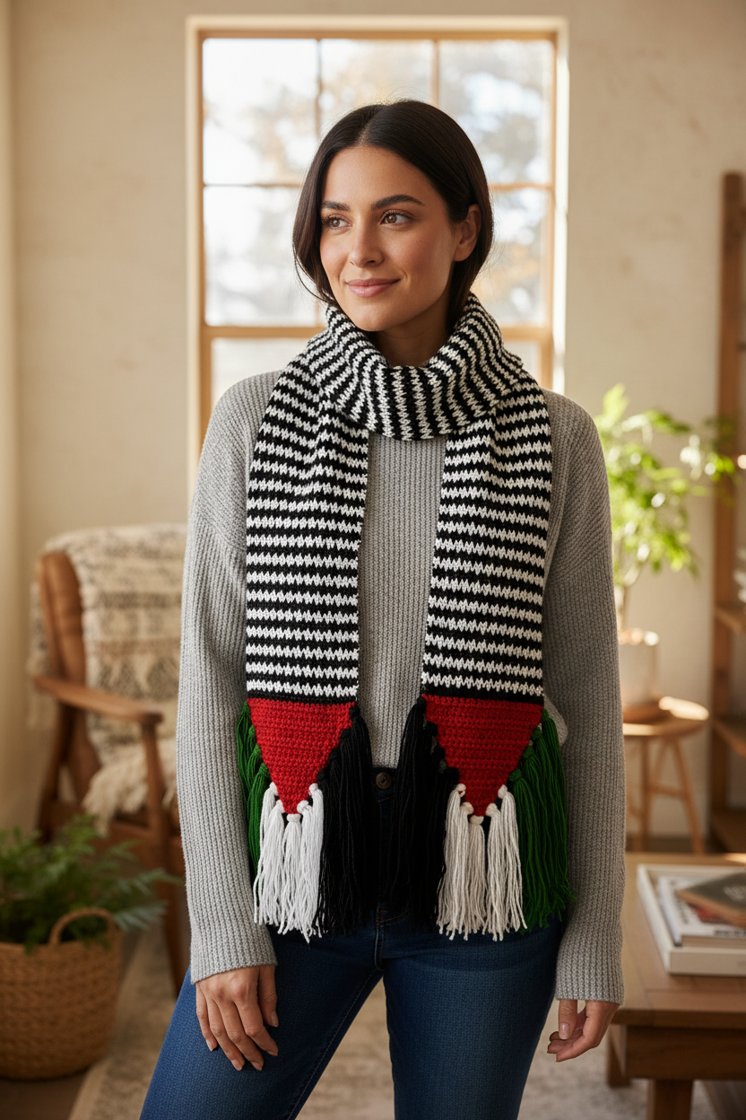 Crochet scarf on model