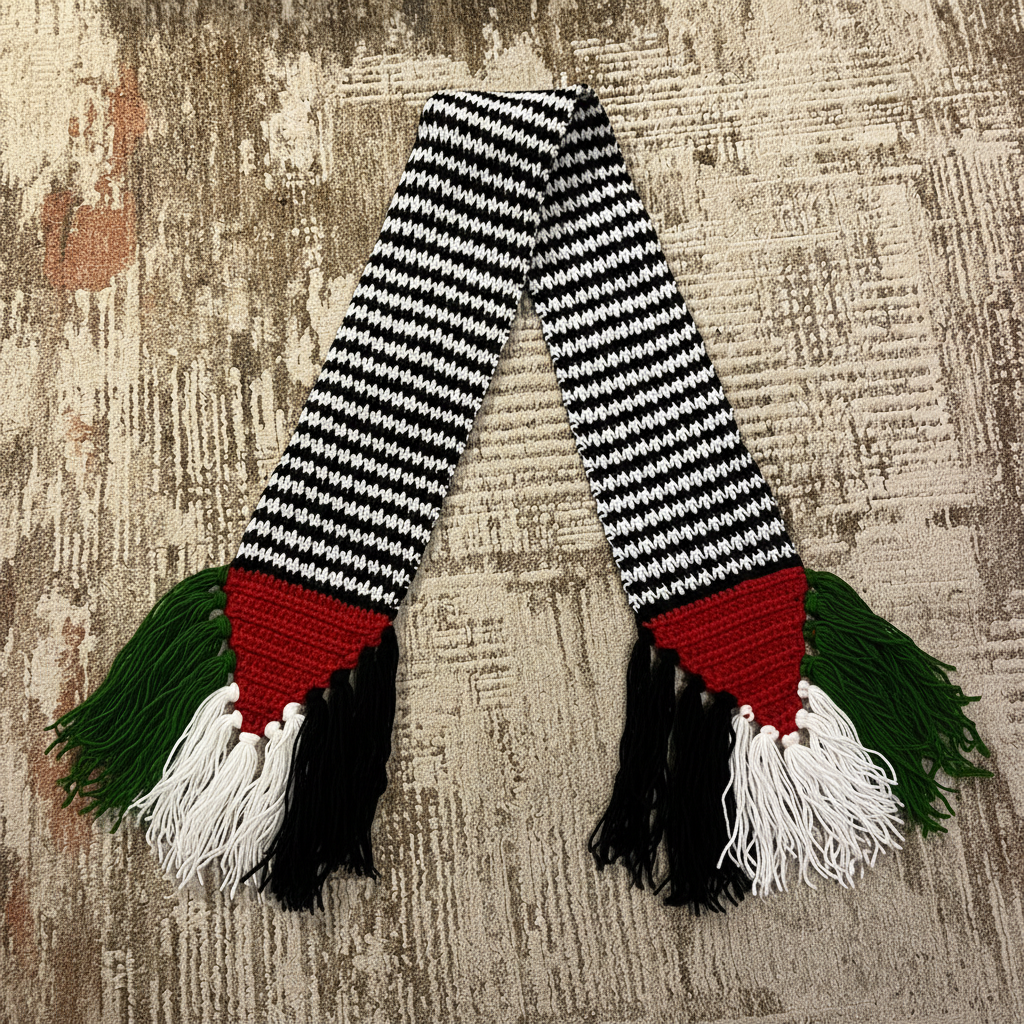 Flatlay of crochet scarf