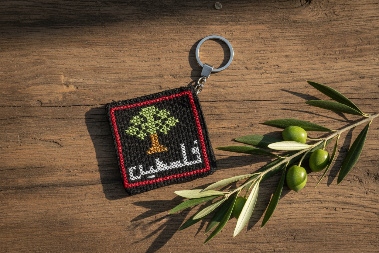 Flatlay with olive branches on wood