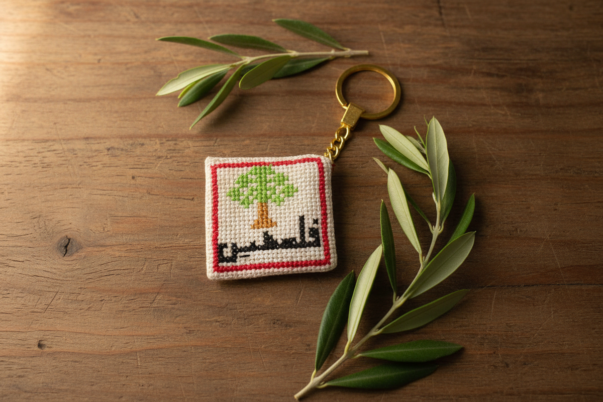 Flatlay with olive branches on wood